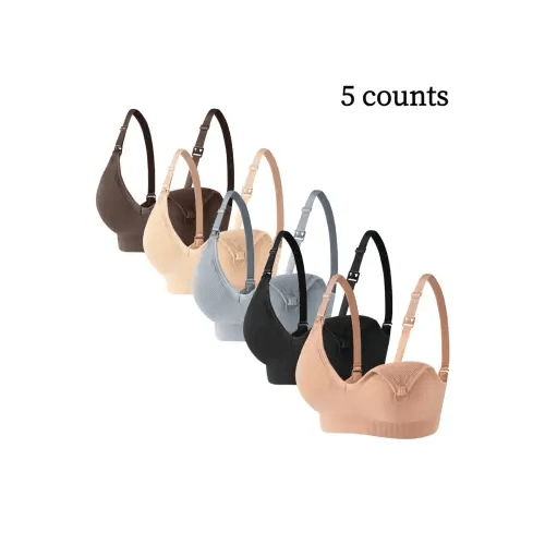 5pcs/7pcs Nursing Bra Set, Comfortable Seamless Breastfeeding Bras with Detachable Pads, Adjustable Straps & Buckles, Deep V Underwear, Plunge Bras, Bralette Set - TikTok Shop