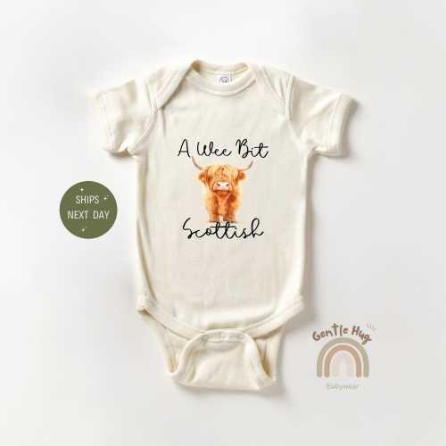 A Wee Bit Scottish Animal Baby Onesie®, Cow Lover Baby Bodysuit, Funny Fluffy Cow  Onesie®, New Baby Gift, Cute Natural Onesie®