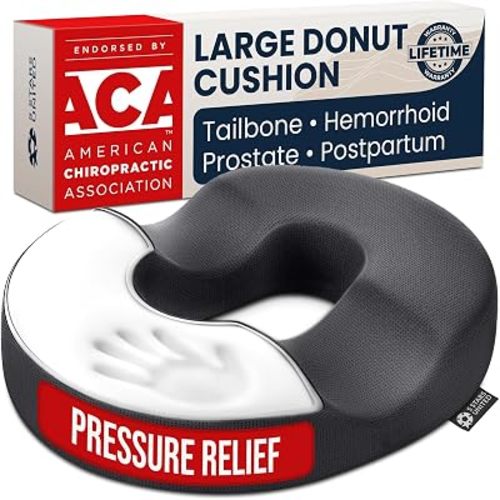 5 STARS UNITED Donut Pillow for Tailbone Pain & Hemorrhoids – Large Memory Foam Floor Cushion for Bed Sore-Prone Areas & Pressure Relief – Prostate, Postpartum & Pregnancy Support, Gray Mesh Cover