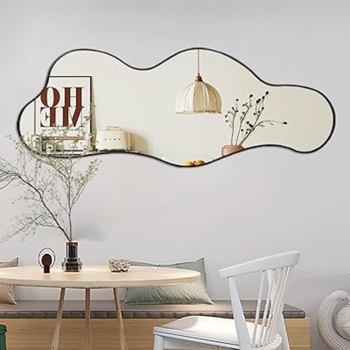 Asymmetrical Mirror, Irregular Wall Mirrors, 47.2"x21.47" Cloud Shaped Mirror, Modern Frameless Abstract Mirrors for Living Room Bathroom Bedroom Entryway Fireplace