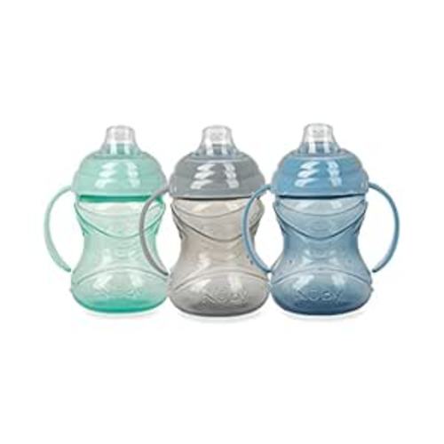 Nuby 3 Piece No-Spill Grip N’ Sip Cup with Soft Flex Spout, 2 Handle with Clik It Lock Feature, Neutral,10 Ounce