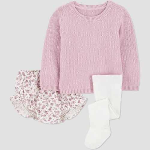 Carter's Just One You® Baby Girls' 3pc Floral Sweater & Bloomer with Tights Set - Pink 3M