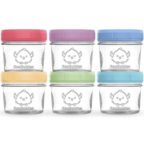 KeaBabies 4oz Glass Jars with Lids - 6pk Small Glass Baby Food Containers with Lids, Leak-Proof, BPA-Free, Purees & Baby Snack Containers Storage, Microwave, Dishwasher & Freezer Safe (Nord)