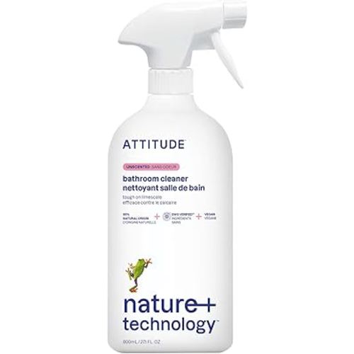 ATTITUDE Bathroom Cleaner Spray, EWG Verified, Plant-Based & Vegan, Safe for Bathroom Surfaces, Tiles, Tubs, Shower Walls, and Grout, Unscented, 27.1 Fl Oz
