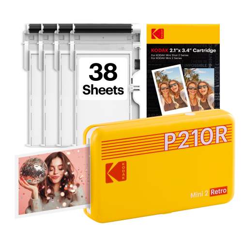 KODAK Mini 2 Retro 2.1x3.4 Inch Printer P210R 38 Sheet Bundle