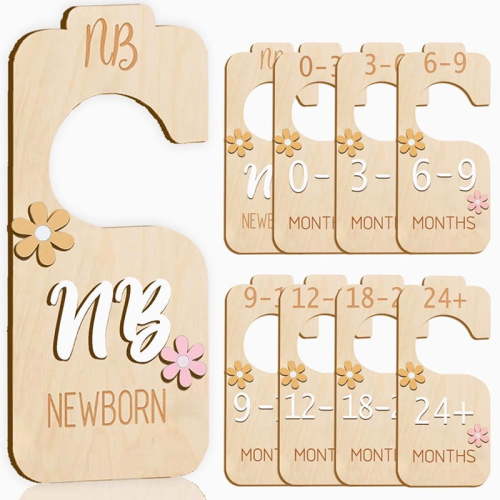 8pcs/set Baby Closet Divider 3D Double-Sided Wooden Baby Clothes Hanger Dividers For Sorting 8 Sizes From Newborn To 24+ Months