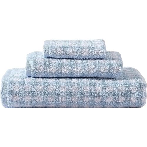 Laura Ashley - Bath Towels, Absorbent & Fade Resistant Cotton Towels, Dorm Essentials (Ginny Blue, 3-Piece)