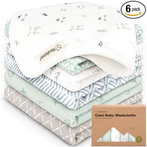 6-Pack Cotton Baby Washcloths for Newborn, Organic Cotton Muslin (Nordic) | 10x10, Soft Wash Cloths for Babies, Infant, Kids, Toddler Towels for Boy, Girl, Absorbent Face Cloths, Scratch-Free Baby Rags