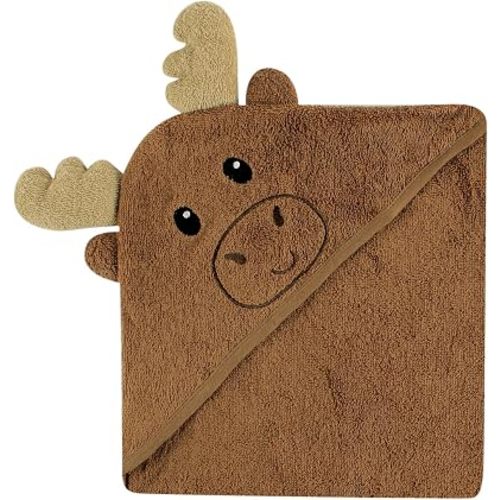 Luvable Friends Unisex Baby Cotton Animal Face Hooded Towel, Moose, One Size