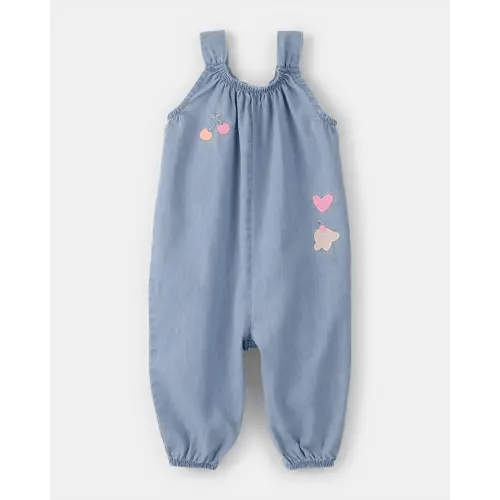 Baby Girl Embroidered Chambray Sleeveless Jumpsuit - Blue | Carter's