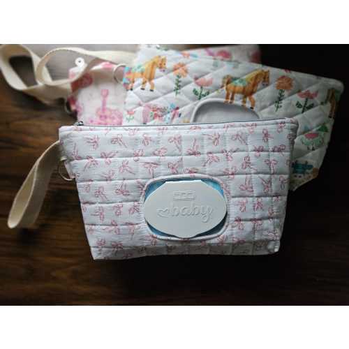 Izzy Wipes Pouch - *Pink Bows* Handmade Quilted Baby Essentials Bag, On the Go Diaper Bag, Diaper & Wipes Pouch READY TO SHIP (1-2 business