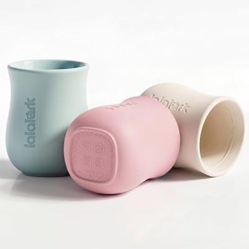 lalalark Baby Open Cups, Silicone Training Cups, 3-Pack, Green/Pink/Beige