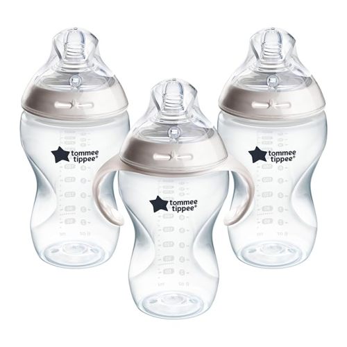 Tommee Tippee Natural Start Baby Bottle, 11oz, Thicker Feed, Breast-Like Nipple for Babies 6 Months+, Clear, 3 Count