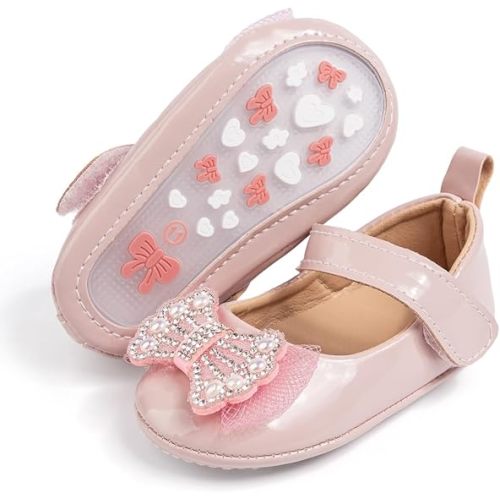 Meckior Infant Baby Girls Soft Sole Bowknot Princess Wedding Dress Mary Jane Flats Prewalker Newborn Light Baby Sneaker Shoes