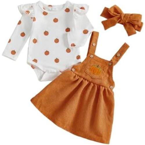 Baby Girl Halloween Outfit Newborn Pumpkin Long Sleeve Romper Overall Dress Skirt Set Cute Infant Fall Clothes