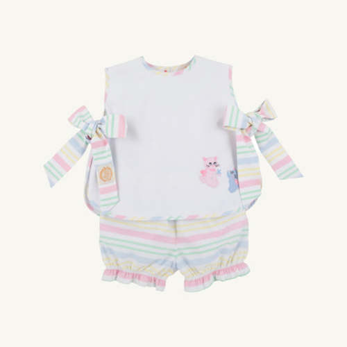 Talbott Tie Side - Worth Avenue White & San Antonio Stripe with Cat Applique