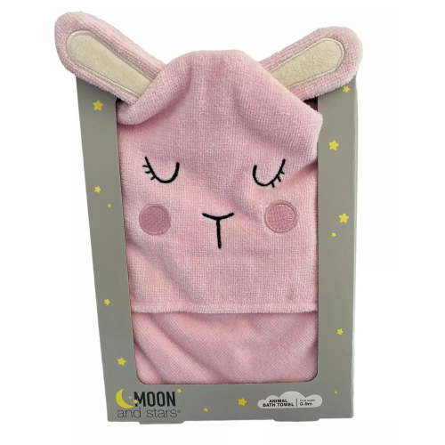 Moon & Stars Baby Animal Bath Towel Pink Bunny 0-9 Months