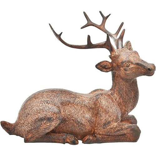 Sitting Deer Figurine Laying Elk Reindeer Statue Resin Home Decor Christmas Indoor Shelf Tabletop Decorations (Rust)