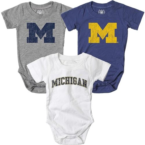 Wes and Willy Baby College Team 3 Pack of Cotton Rompers
