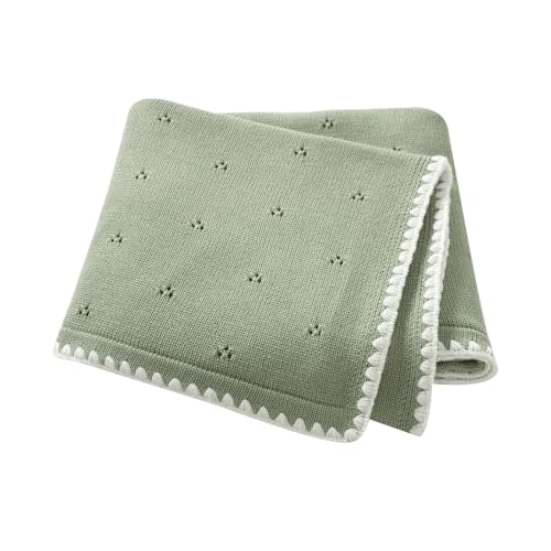 Baby Blanket Knit Ultra Soft Swaddle Receiving Blankets for Boys & Girls Cotton Knitted Newborn Infant Toddler Nursery Crib 30 x 40 Inch