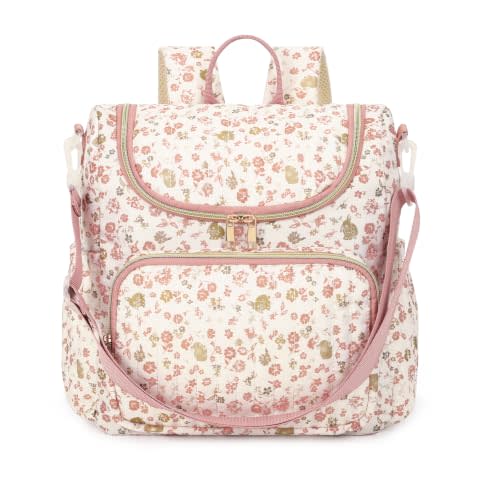 Quilted Diaper Bag Backpack Large Floral Puffy Backpack Multi-compartment Baby Storage Backpack for Travel Hospital