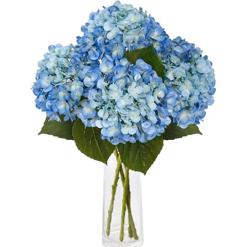 Leftover 4 Pcs Blue Hydrangea Artificial Flowers,21" Real Touch Faux Hydrangea Flowers for Hydrangea Decor,Floral Arrangements for Centerpiece Table Decorations,Home Decor