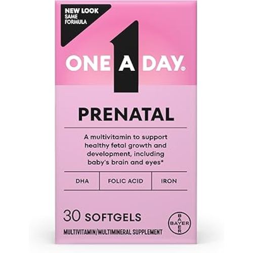 One A Day Prenatal Vitamins- Folic Acid, Iron, Omega- 3 (DHA), Pregnancy Vitamins for Women, Prenatal Multivitamin for Mom and Baby Support, Pregnancy Must Haves 30 Ct (Packaging May Vary)