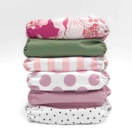 Jolie Fleur Collection, 6 pocket cloth diapers with 3-layer diaper inserts | Bubble Butt Baby
