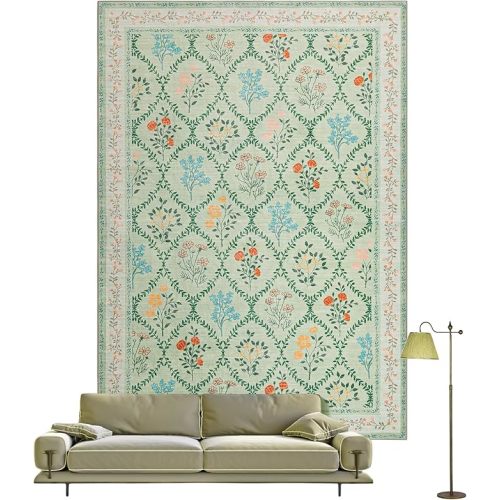YIHOUSE 5x7 Washable Rug for Bedroom, Green Floral Rugs for Living Room Non Slip Ultra-Thin Large Boho Rug for Kids Playroom, Classroom, Girls Dorm, Nursery, Green Multi