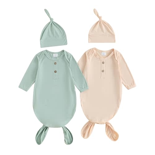 Newborn Knotted Gown 2 Pack Plain Sleeper for Baby Boy Girl Coming Home Outfit