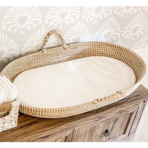 Seagrass Baby Changing Basket with Waterproof Pad | Portable Diaper Changing Topper for Dresser or Table | A Nursery Essential