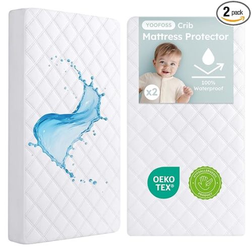 Yoofoss Waterproof Crib Mattress Protector 2 Pack, Quilted Crib Mattress Pad Cover Ultra Soft and Breathable, Machine Washable Toddler Mattress Protector for Standard Baby Crib Size 52''x28''