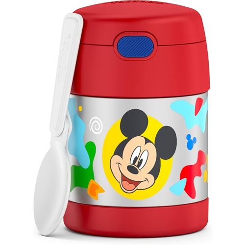 THERMOS FUNTAINER 10 Ounce Stainless Steel Vacuum Insulated Kids Food Jar with Spoon, PRESCHOOL MICKEY