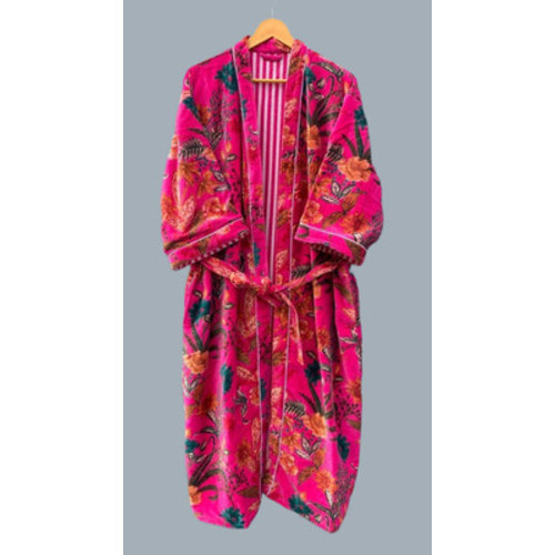 Velvet Kimono Jacket, Floral Print Velvet Long Jacket, Women Wear Batheobe, Coat