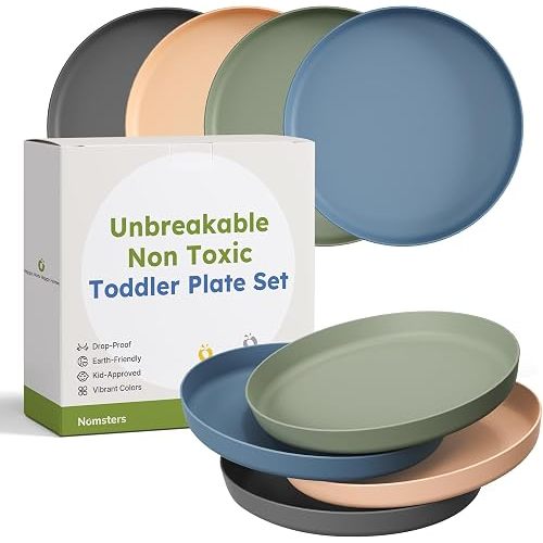 Unbreakable Toddler Plates for Baby Set of 4 Dinnerware Plates Dishwasher
