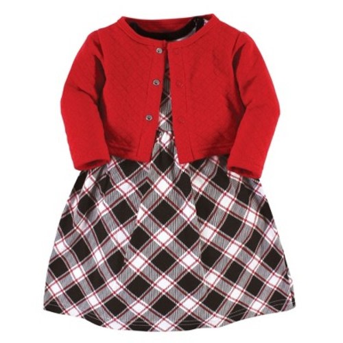Hudson Baby Toddler and Baby Girl Quilted Cardigan and Dress, Black Red Plaid, 3-6 Months