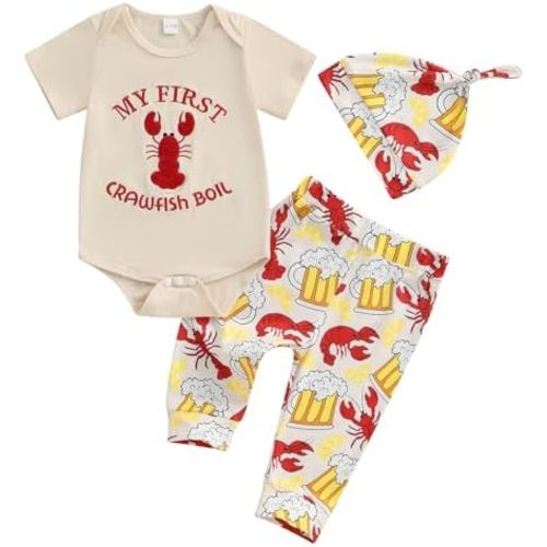 SAYOO Baby Layette Set Infant Boy Farm Animals Bodysuit Clothes Letter Romper+Pants Newborn Coming Home Outfit with Hat