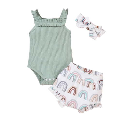 CZHQWE Baby Girl Outfits Toddlers Girls Clothing Baby Girl Clothes Romper Shorts Set Floral Summer Outfits Cute Baby Clothes Girl Green 0-3 Months