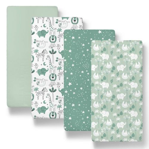The Peanutshell Green Safari Bassinet Sheets, Green, 4-Pack