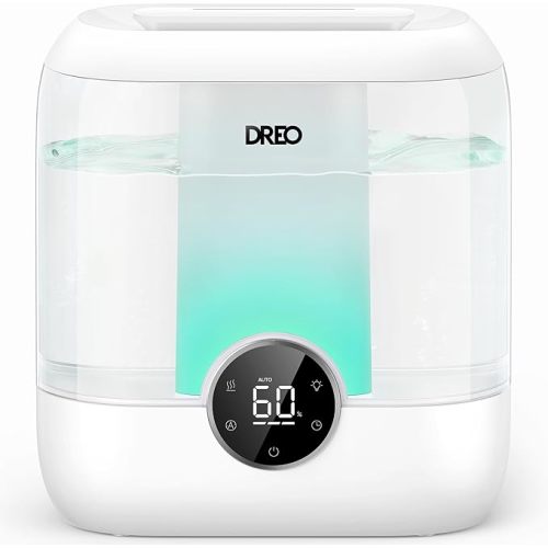 DREO 6L Top Fill Humidifiers for Bedroom, 60H Runtime 28 dB Quiet Supersized Cool Mist Air Humidifiers for Large Room, Baby Nursery, Plant, Indoor, Night Light, Easy to Clean, Precise Humidity Control
