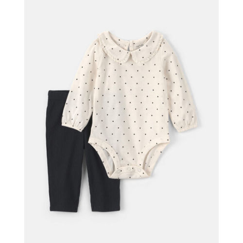 Baby Girl 2-Piece Long-Sleeve Bodysuit & Pant Set - Black/Cream | Carter's