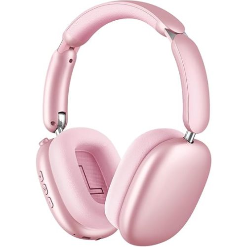 Wentronic Y02 Active Noise Cancelling Headphones,60H Battery,5 EQ Music Modes,Hi-Res Audio,Deep Bass,Foldable Wireless Over Ear Bluetooth 5.4 Headset,Breathable Leather Earpads (Pink)
