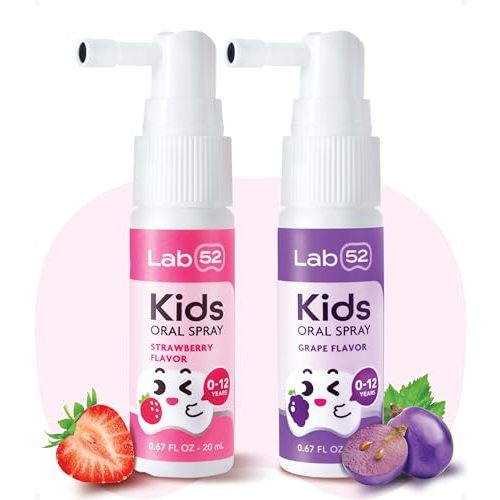 LAB52 Kids Oral Spray, Toddler Toothpaste Helper for Daily Oral Care and Fresh Breath, Children Approved with Fluoride Free for Newborn to Preschoolers, Xylitol (Strawberry & Grape)