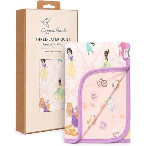 Copper Pearl Three-Layer Baby Blanket: Soft Baby Quilts for Boys and Girls | Breathable, Cozy, Toddler Blanket | Baby Quilt for Newborns | 46x46 Premium Polyester/Rayon | Disney Princess