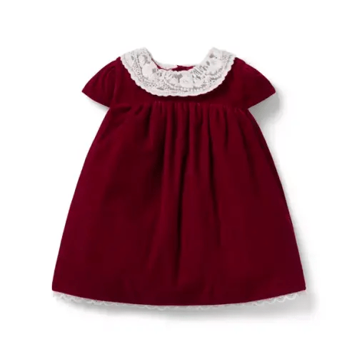 Baby Maroon Berry The Velvet Lace Collar Baby Dress by Janie and Jack