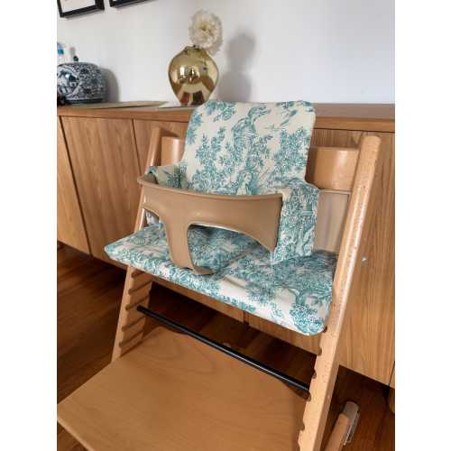 Waterproof Extra Padded Cushion Set for Stokke Tripp Trapp Highchair- Toile de Jouy green