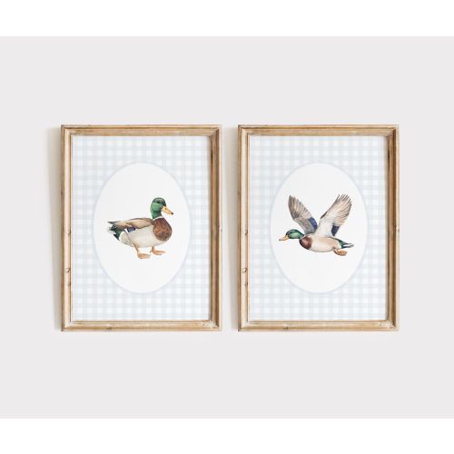 Mallard Duck Nursery Wall Art Set, Baby Boy Nursery Print, Vintage Style Nursery, Boy Room Art, Blue Nursery, Watercolor Duck Nursery Decor