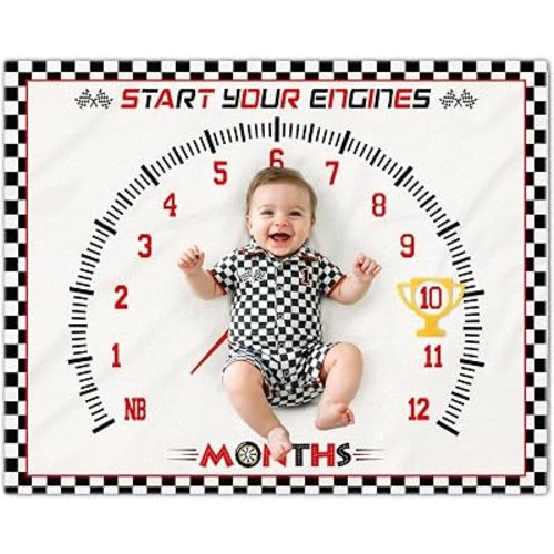 Racing Car Baby Monthly Milestone Blanket for Boy Growth Chart