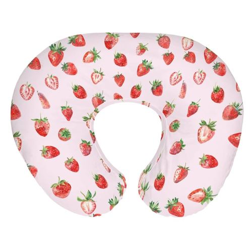 Red Strawberries Baby Nursing Pillow Covers for Boy Girl Watercolor Strawberries Fruit Nursery Slipcovers for Breastfeeding Pillows Sweet Summer Pink Soft Stretchy Removable Covers for Newborn Infant