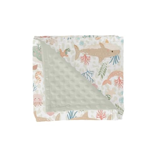 Girly Whale Baby Blanket for Girl Narwhal Shark Jellyfish Corals Soft Mink Dotted Backing Double Layer Swaddle Blanket Boho Sea Ocean Animals Leopard Bed Throws for Newborn Infant Toddler Crib 30x40